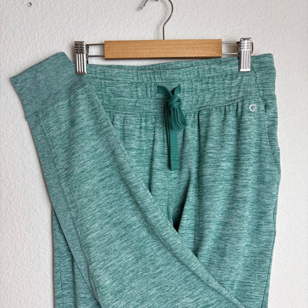 GapFit Women XS Green Brushed Tech Jersey Space Dye Joggers Pockets Drawstring
